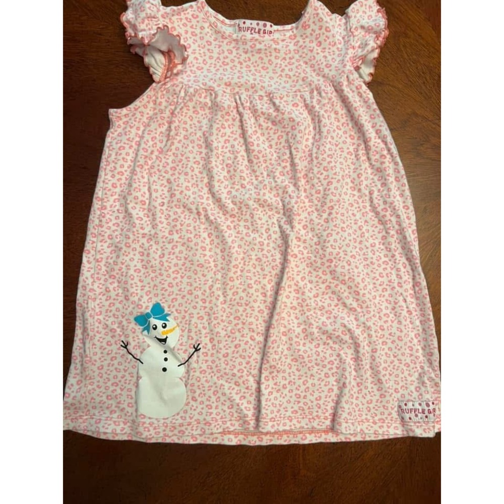 7 Ruffle Girl‎ Top Pink Polka Dots Snowman